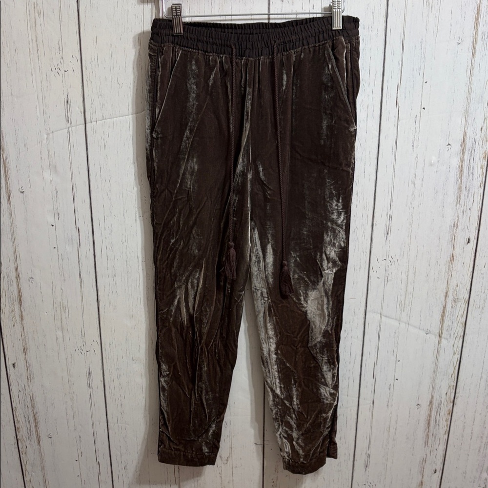 Anthropologie Elevenses Brown Velvet Pants Joggers Pockets Draw string Size XS